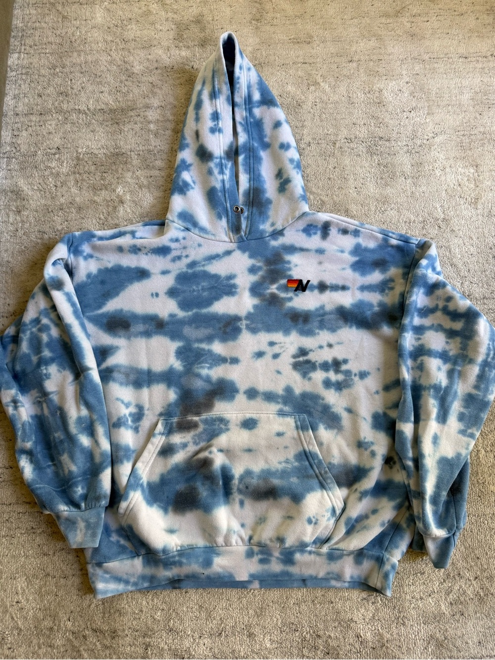Aviator Nation Tie-Dye Blue Pullover Hoodie fleece logo Sz S